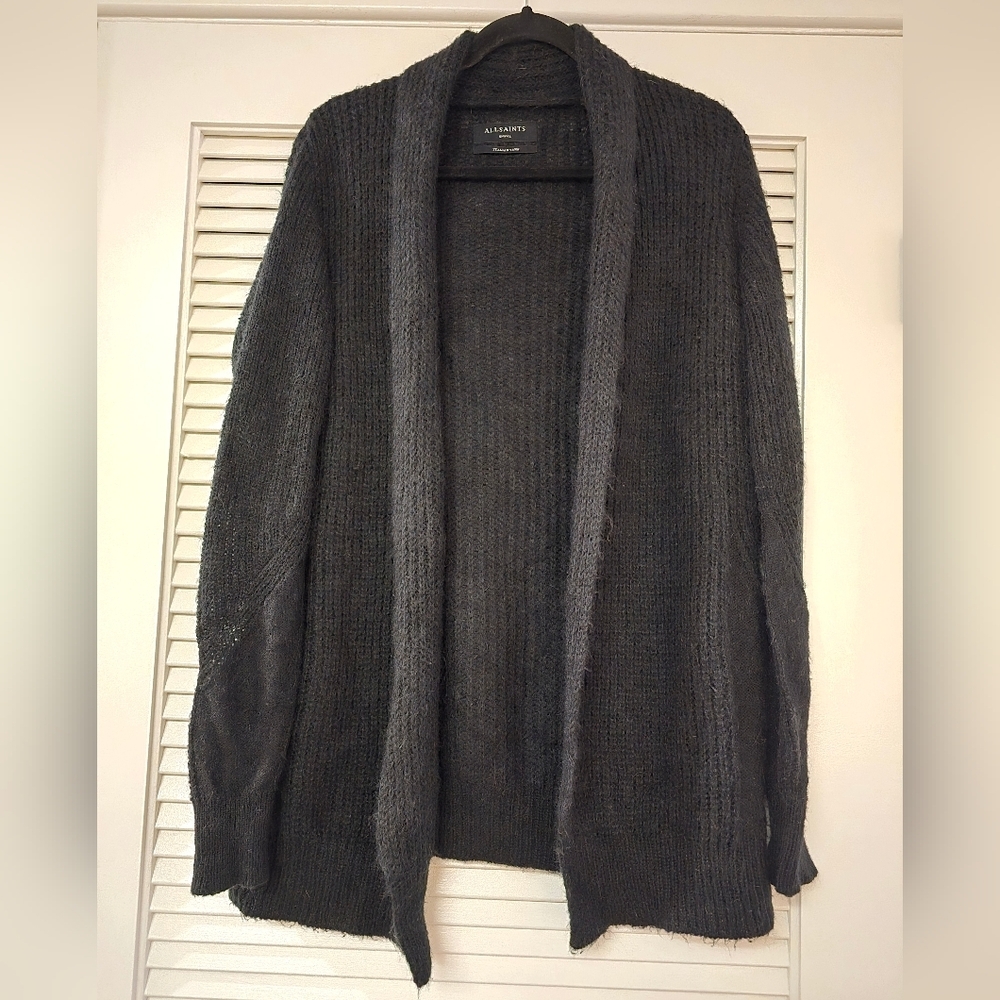All Saints - Black Open Knit Long-Sleeve Italian Yarn Cardigan